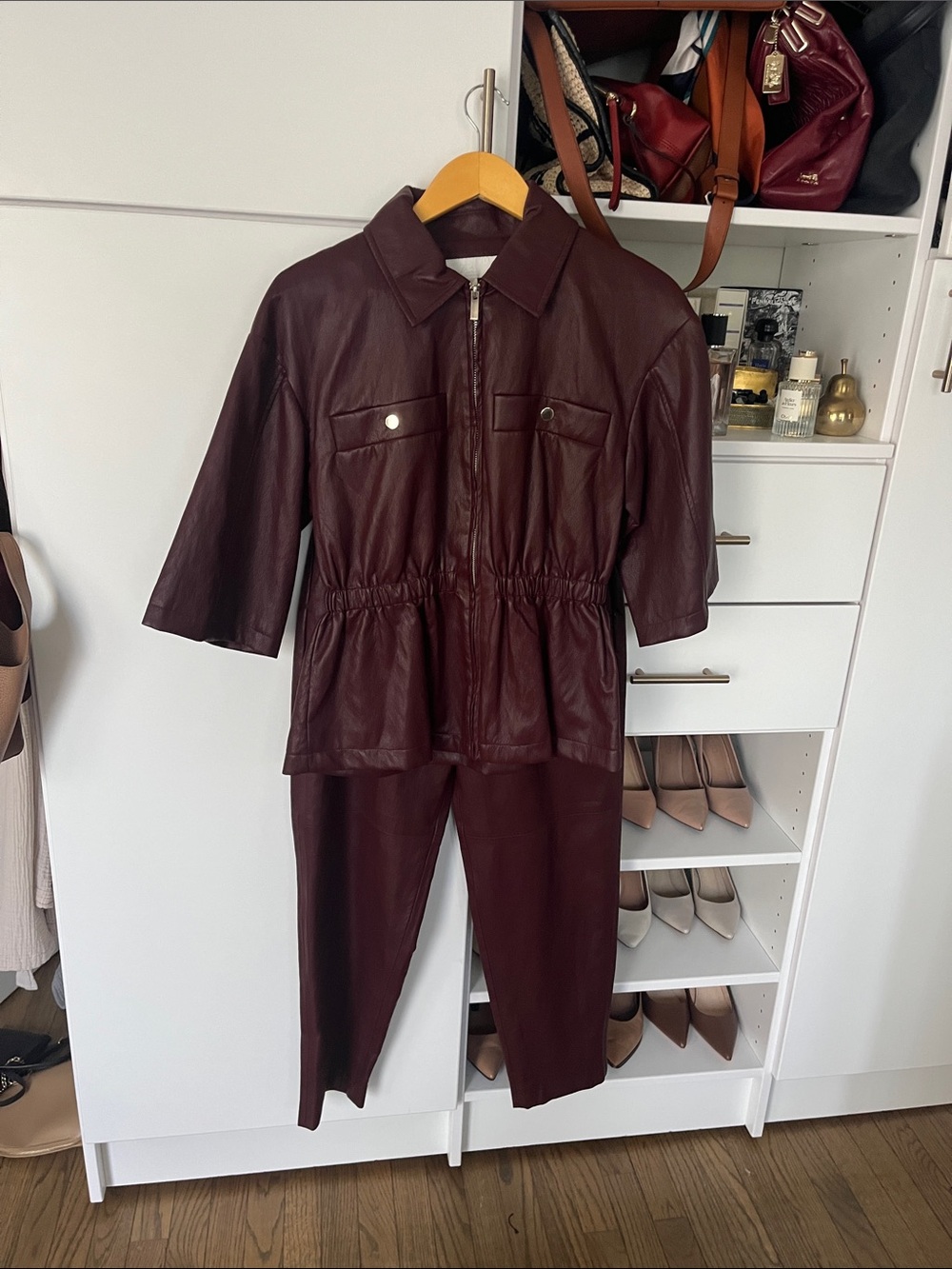 Zara Wine Faux Leather coord set with Zip Front